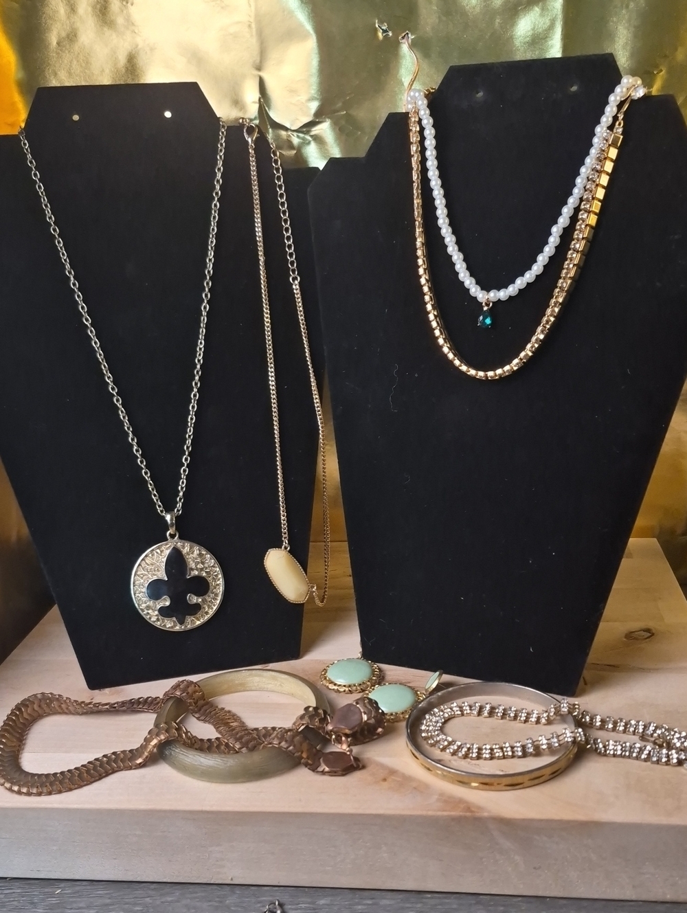 Gold and White Layered Pearl Necklaces- Women's Jewelry